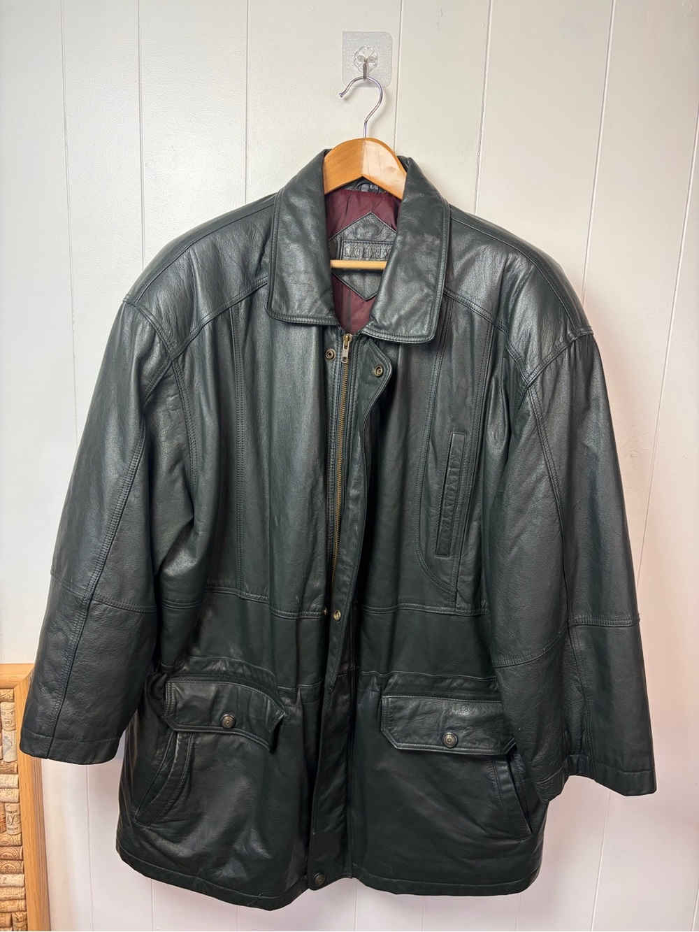 Vintage Black Leather fall Winter Jacket Coat Mens size XL 1990s grunge slouchy - Picture 3 of 16